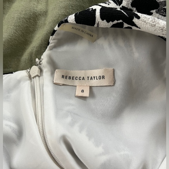 Rebecca Taylor Splashy Floral Ruffle Hem Dress Size‎ 8 Black White Sleeveless - Picture 3 of 12